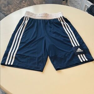 Adidas Blue and White Athletic Shorts with Signature Stripes